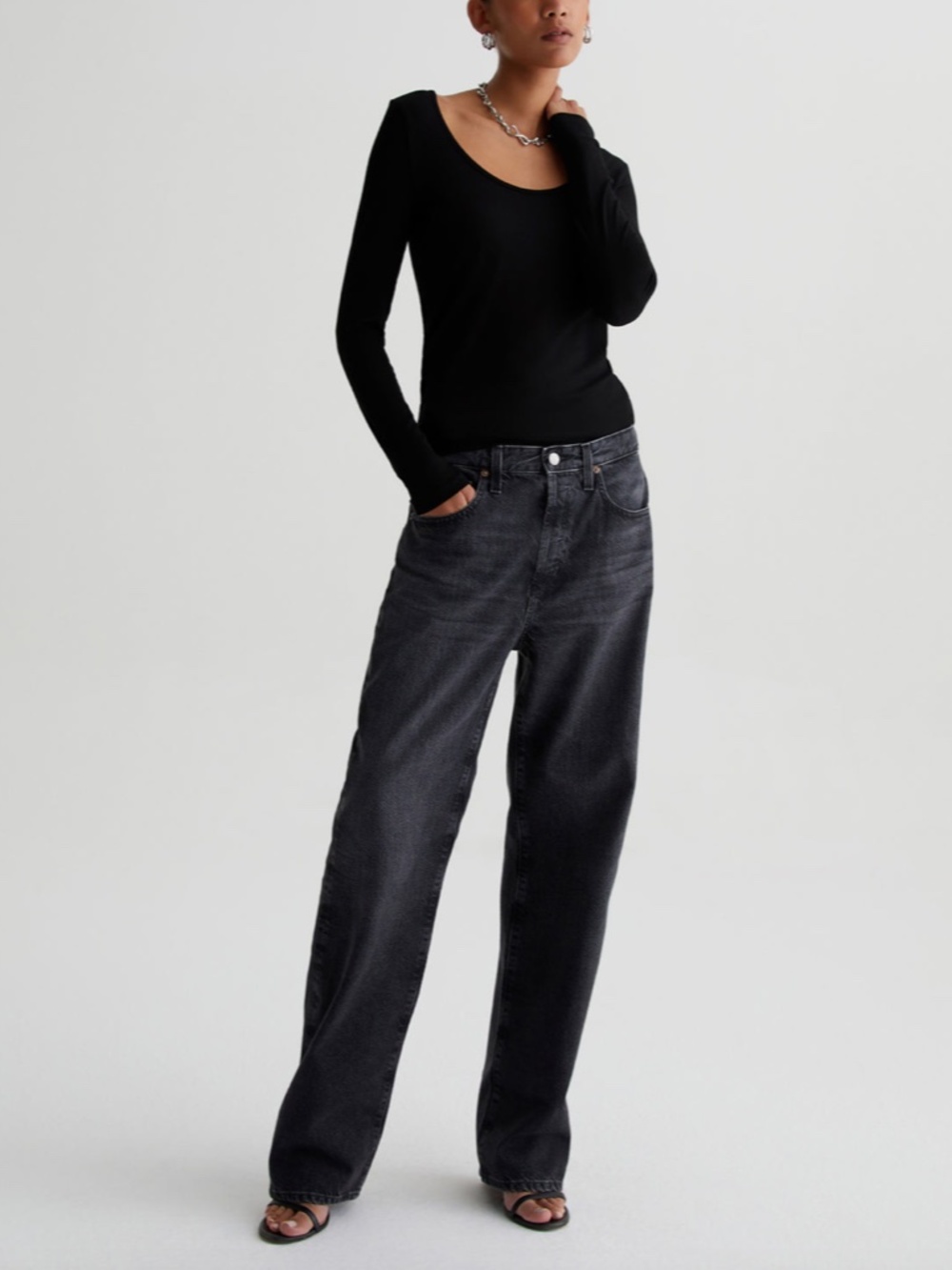 AG Clove Relaxed Vintage Straight Jeans Size 23 Faded Black Button Fly 90s Y2K